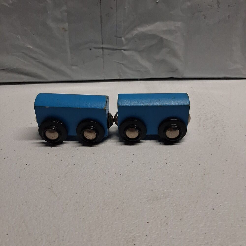 2 Brio Blue Wood Magnetic Train Car Thomas the Train Tank Engine